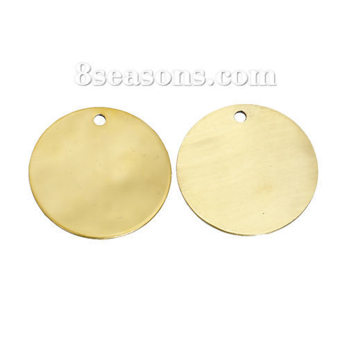 Picture of 10 PCs 304 Stainless Steel Blank Stamping Tags Charms Round Disc Gold Plated 30mm Dia.