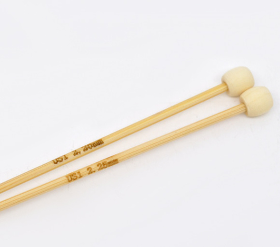 Picture of (US1 2.25mm) Bamboo Single Pointed Knitting Needles Natural 34cm(13 3/8") long, 1 Set ( 2 PCs/Set)