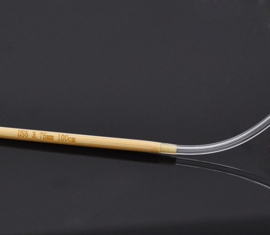 Picture of (US5 3.75mm) Bamboo Circular Knitting Needles Natural 100cm(39 3/8") long, 1 Pair