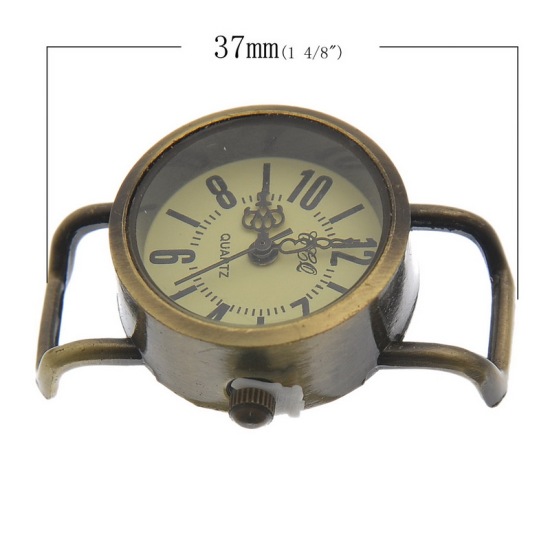 Image de Cadran de Montre en Alliage de Zinc Rond Bronze Antique Pile Comprend 37mm x 26mm, 1 Pièce