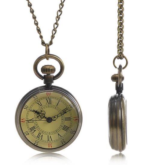 Изображение часы С батареей Карманные Античная Бронза Круглые с узором “ Цифры ”, 82.0см длина, 82.0см длина, 1 ШТ 