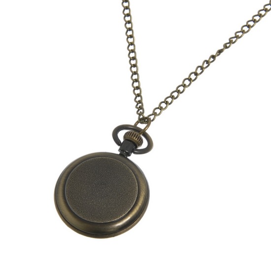 Picture of Pocket Watches Round Antique Bronze Roman Numbers Carved Battery Included 82cm long(32 2/8"),1Piece