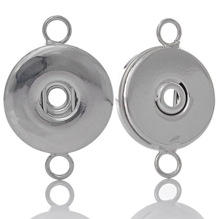 Brass Snap Button Connectors Findings Round Silver Tone Fit 18mm/20mm Snap Buttons 26mm x19mm(1" x 6/8"), Hole Size: 6mm( 2/8"), 2 PCs