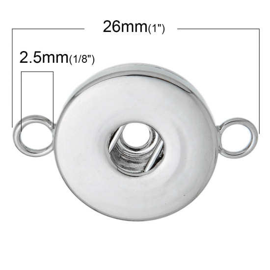 Picture of Copper Snap Button Connectors Findings Round Silver Tone Fit 18mm/20mm Snap Buttons 26mm x19mm(1" x 6/8"), Hole Size: 6mm( 2/8"), 2 PCs