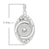 Picture of Copper Snap Button Pendants Leaf Silver Tone Pinch Clasp Clear Rhinestone Fits 18mm/20mm Snap Buttons 58mm x 29mm(2 2/8" x1 1/8"), Hole Size:6mm( 2/8"), 1 Piece