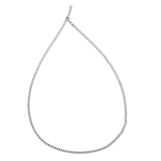 Picture of 304 Stainless Steel Beveled Link Curb Chain Jewelry Necklace Silver Tone 52cm(20 4/8") long, Chain Size: 4x3mm(1/8"x1/8"), 1 Piece
