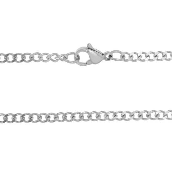 Picture of 304 Stainless Steel Beveled Link Curb Chain Jewelry Necklace Silver Tone 52cm(20 4/8") long, Chain Size: 4x3mm(1/8"x1/8"), 1 Piece