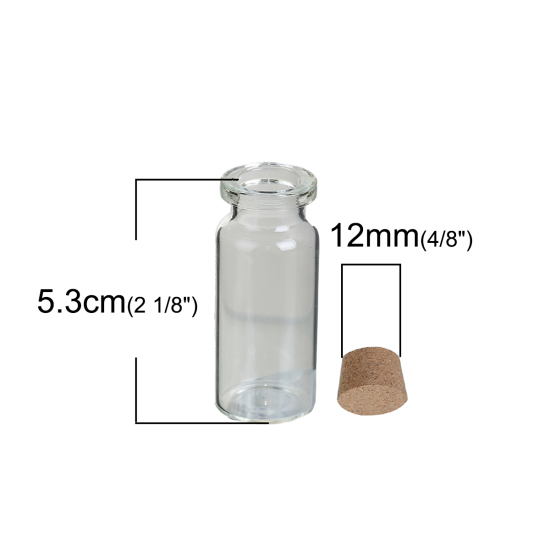 Изображение Стеклянные Ювелирные Изделия бутылки Со Пробкой Цилиндр Прозрачный （Eмкость: 12ml）53мм x 22мм, 5 ШТ