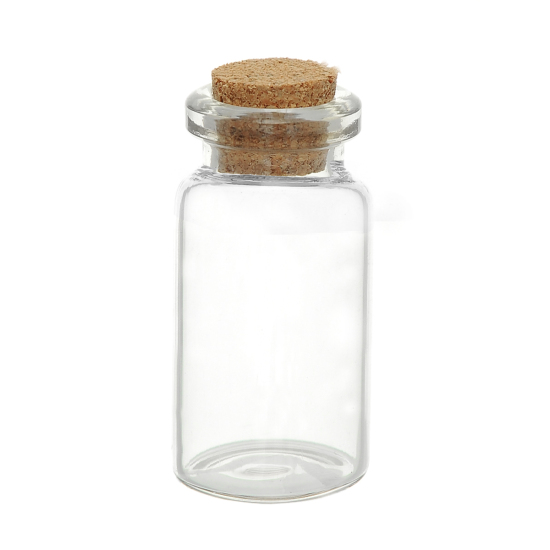 Picture of Glass Bottles Cylinder Jewelry Vials Cork Stoppers Transparent (Capacity: 8ml) 40mm x 22mm, 5 PCs