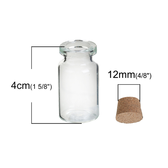 Picture of Glass Bottles Cylinder Jewelry Vials Cork Stoppers Transparent (Capacity: 8ml) 40mm x 22mm, 5 PCs