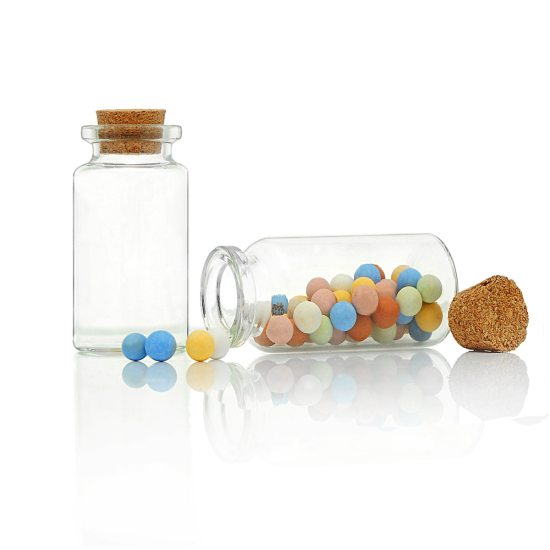 Picture of Glass Bottles Cylinder Jewelry Vials Cork Stoppers Transparent (Capacity: 8ml) 40mm x 22mm, 5 PCs