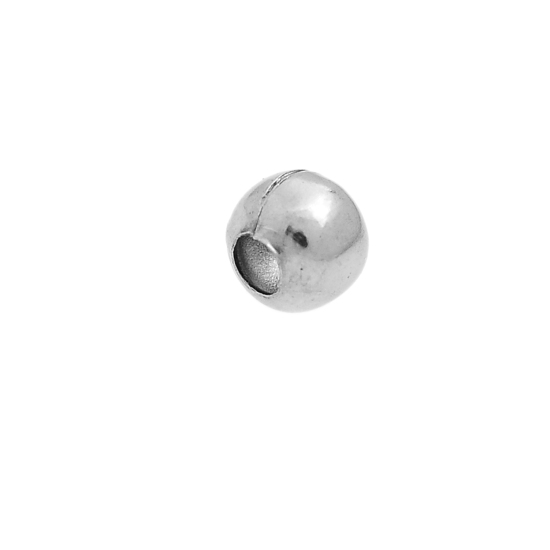 Изображение 304 Нержавеющая Сталь Прокладка Бусины Круглые Серебряный Тон Около 4мм Диаметр, Отверстие:примерно 1.3мм, 100 ШТ