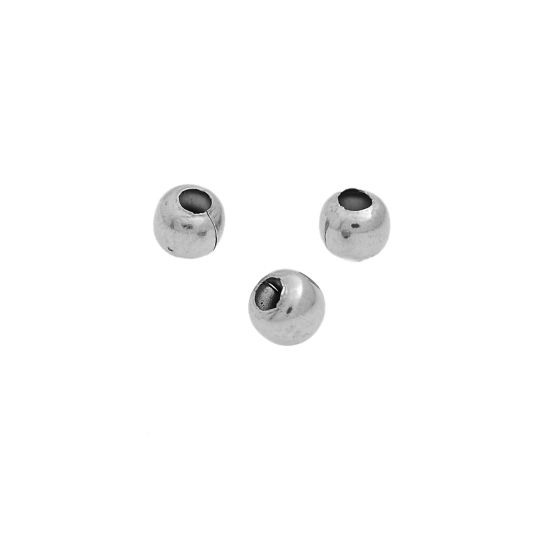 Picture of 304 Stainless Steel Spacer Beads Round Silver Tone Hollow About 4mm( 1/8") Dia, Hole:Approx 1.3mm, 100 PCs