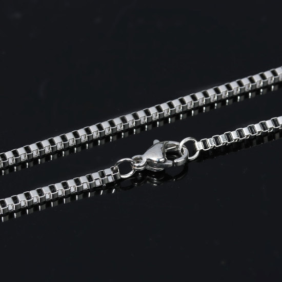 Picture of 304 Stainless Steel Box Chain Jewelry Necklace Silver Tone 50cm(19 5/8") long, Chain Size: 2x2mm(1/8"x1/8") , 1 Piece
