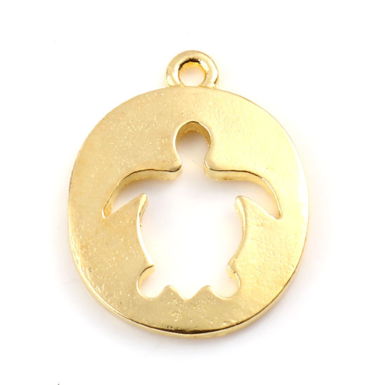 Immagine di Lega di Zinco Gioielli Oceanici Charms Tartaruga di Mare Oro Placcato Ovale Filigrana 19mm x 15mm , 20 Pz