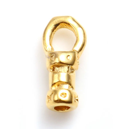 Picture of Brass End Caps For Necklace Bracelet Jewelry Making Cylinder 18K Gold Plated 7mm x 3mm, 2 PCs