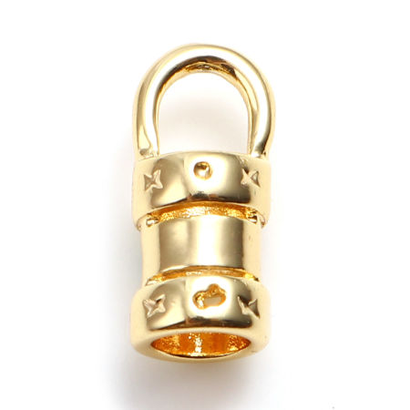 Picture of Brass End Caps For Necklace Bracelet Jewelry Making Cylinder 18K Gold Plated 10mm x 4mm, 2 PCs