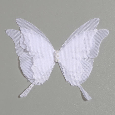 Immagine di Organza Eterea Farfalla Applique Bianco Farfalla Imitata Perla 6.5cm x 5.5cm, 2 Pz