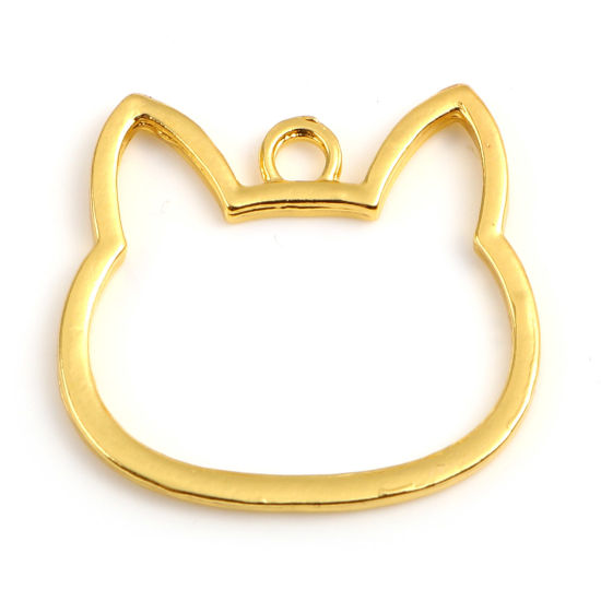Picture of Zinc Based Alloy Open Back Bezel Pendants For Resin Gold Plated Cat Animal 29mm x 27mm, 5 PCs