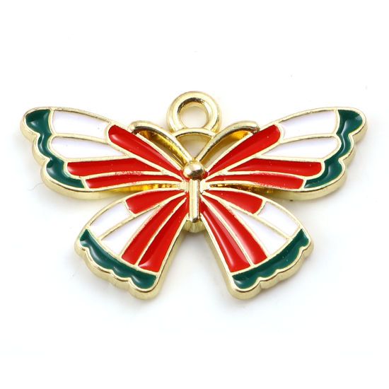 Immagine di Lega di Zinco Insetto Charms Farfalla Oro Placcato Bianco & Rosso Smalto 25mm x 15.5mm , 5 Pz