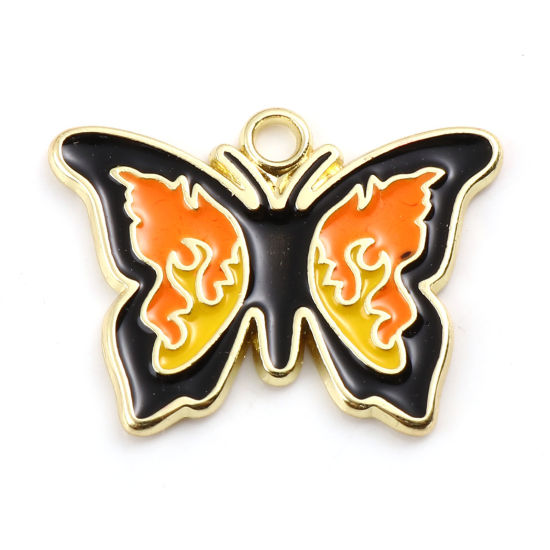 Immagine di Lega di Zinco Insetto Charms Farfalla Oro Placcato Nero & Arancione Smalto 26mm x 20mm , 5 Pz