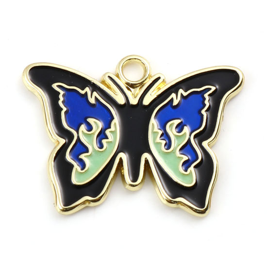 Immagine di Lega di Zinco Insetto Charms Farfalla Oro Placcato Blu Marino & Nero Smalto 26mm x 20mm , 5 Pz