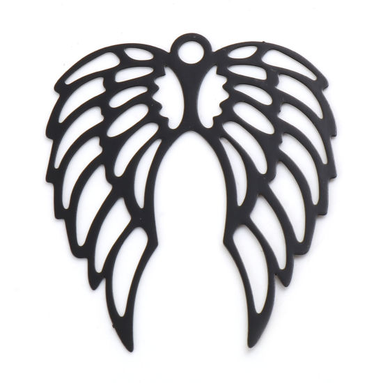 Immagine di Lega di Ferro Filigree Stamping Ciondoli Ali Nero Pittura 41mm x 36mm , 5 Pz