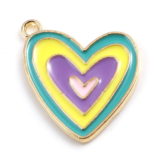 Immagine di Lega di Zinco San Valentino Charms Cuore Oro Placcato Multicolore Smalto 21mm x 19mm , 10 Pz