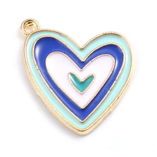 Immagine di Lega di Zinco San Valentino Charms Cuore Oro Placcato Multicolore Smalto 21mm x 19mm , 10 Pz