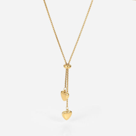 Picture of 1 Piece Vacuum Plating Stainless Steel Y Shaped Lariat Necklace 14K Gold Plated Heart 35.5cm(14") long