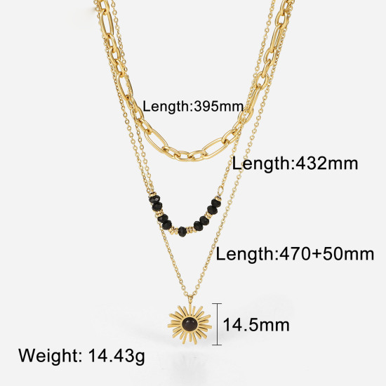 Picture of Eco-friendly Stylish Galaxy 14K Gold Plated Black 304 Stainless Steel Link Cable Chain Sun Multilayer Layered Necklace For Women Party 47cm(18 4/8") long, 1 Piece