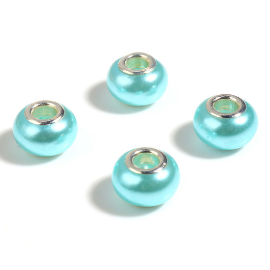 Picture of Acrylic European Style Large Hole Charm Beads Silver Tone Light Blue Round 14mm Dia., Hole: Approx 5mm, 20 PCs