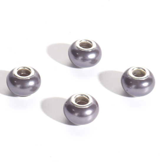 Picture of Acrylic European Style Large Hole Charm Beads Silver Tone Gray Round 14mm Dia., Hole: Approx 5mm, 20 PCs