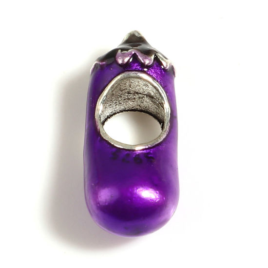 Immagine di Lega di Zinco Perline Melanzana Colore Viola Smalto Circa 15mm x 6mm, Foro:Circa 4.6mm, 5 Pz