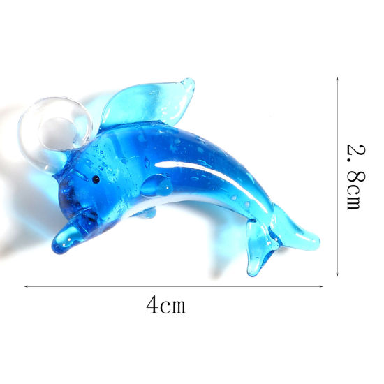 Изображение Лэмпворк Морские Украшения Подвески " Дельфин " Синий 4.2x2.8см-3.6x2.3см, 2 ШТ
