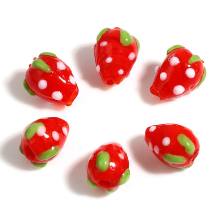 Lampwork Glass Beads Strawberry Fruit Red About 13mm x 10mm - 12mm x 9mm, Hole: Approx 1.9mm, 1 Strand