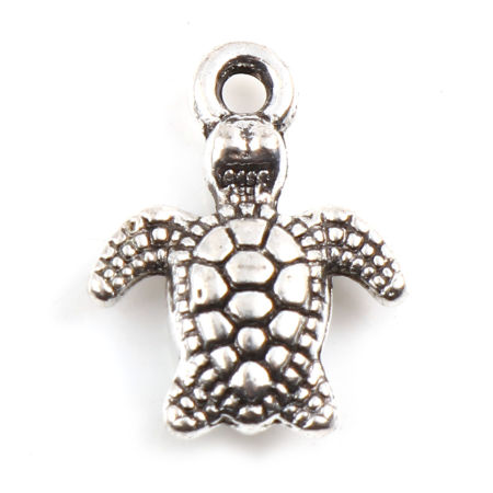 Bild von Zinklegierung Ozean Schmuck Charms Schildkröte Antiksilber 13mm x 10mm, 50 Stück