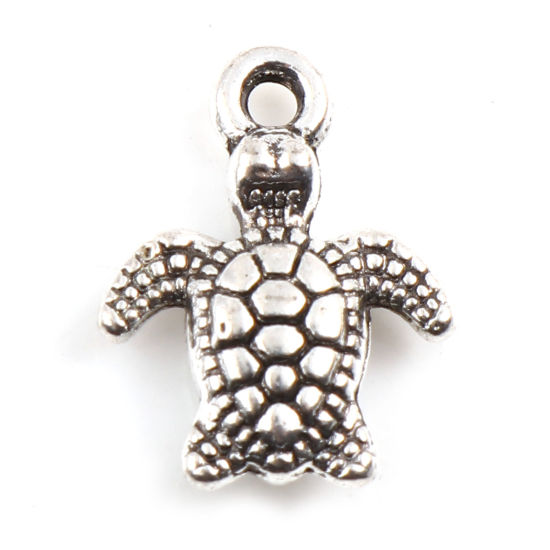 Image de Breloques Bijoux d'Océan en Alliage de Zinc Tortue de Mer Argent Vieilli 13mm x 10mm, 50 Pcs