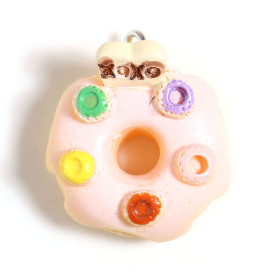 Bild von Harz Charms Donut Anfangsbuchstabe/ Großbuchstabe Silberfarbe Hellrosa 26mm x 23mm - 24mm x 21mm, 5 Stück