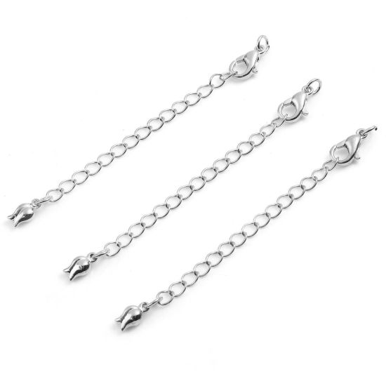 Picture of Brass Extender Chain Silver Tone Tulip Flower 7cm(2 6/8") long, 2 PCs                                                                                                                                                                                         