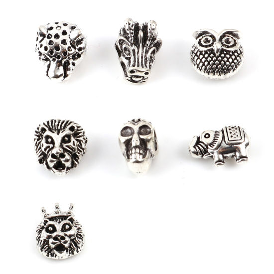 Immagine di Lega di Zinco Perline Animale Argento Antico 3D Circa 14mm x 12mm, Foro:Circa 4.5mm-1mm, 1 Serie