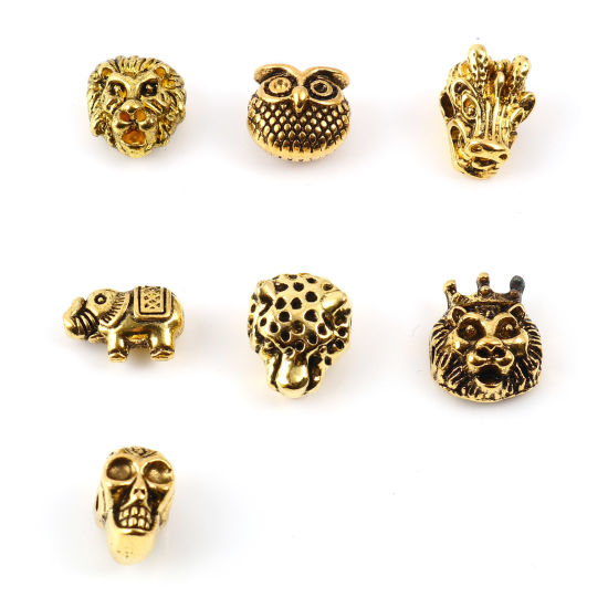 Immagine di Lega di Zinco Perline Animale Oro Antico 3D Circa 14mm x 12mm, Foro:Circa 4.5mm-1mm, 1 Serie