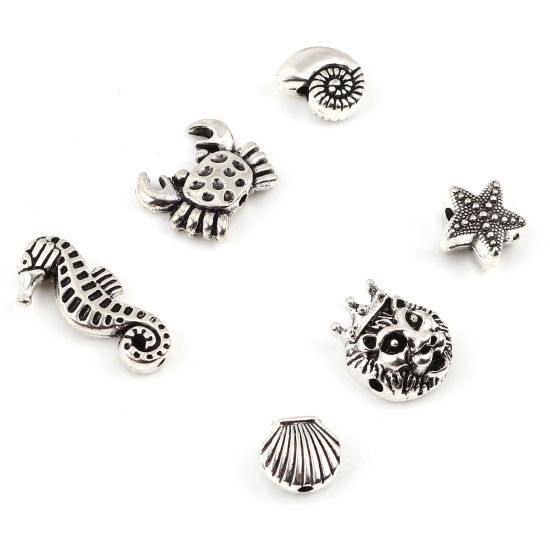 Immagine di Lega di Zinco Gioielli Oceanici Perline Argento Antico 3D Circa 20mm x 10mm, Foro:Circa 2.2mm-1mm, 1 Serie