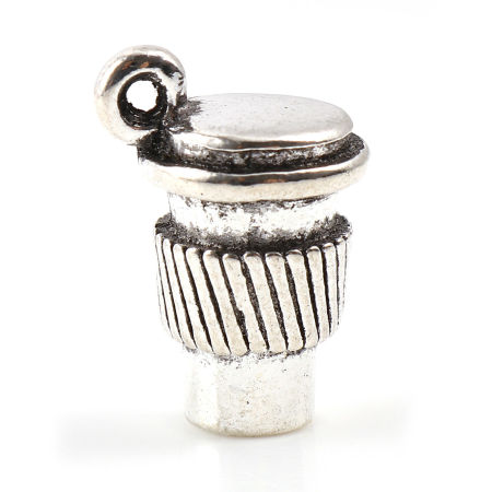 Image de 5 Pcs Breloques Jour de Pâques en Alliage de Zinc Argent Vieilli Tasse 3D 17mm x 12mm