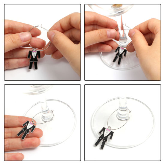 Picture of Zinc Based Alloy Wine Glass Charms Gift Box Set Wine Glass Clothes Multicolor 5.7cm-5.1cm, 1 Set (Approx 6 PCs/Set)