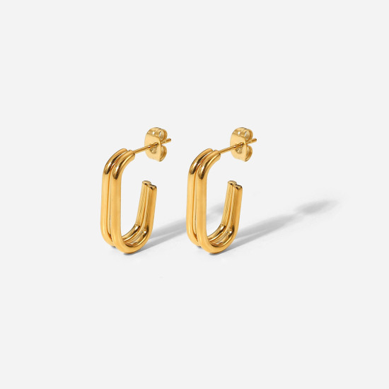 Bild von Umweltfreundlich Einfach und lässig Stilvoll 18K Gold plattiert 304 Edelstahl Geometrie Hoop Ohrringe Für Frauen Party 20.5mm, 1 Paar