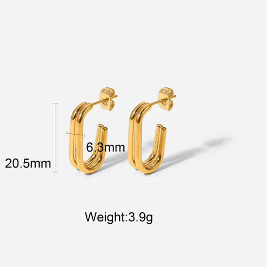 Bild von Umweltfreundlich Einfach und lässig Stilvoll 18K Gold plattiert 304 Edelstahl Geometrie Hoop Ohrringe Für Frauen Party 20.5mm, 1 Paar