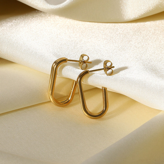 Bild von Umweltfreundlich Einfach und lässig Stilvoll 18K Gold plattiert 304 Edelstahl Geometrie Hoop Ohrringe Für Frauen Party 20.5mm, 1 Paar
