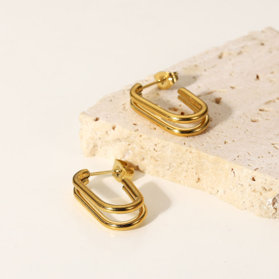 Bild von Umweltfreundlich Einfach und lässig Stilvoll 18K Gold plattiert 304 Edelstahl Geometrie Hoop Ohrringe Für Frauen Party 20.5mm, 1 Paar