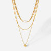 Picture of 1 Piece Vacuum Plating Stainless Steel Multilayer Layered Necklace 18K Real Gold Plated Heart Imitation Pearl 35.5cm(14") long